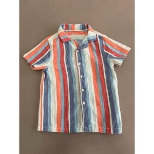 Cat & Jack Kids Short Sleeve Button Down Shirt Multi Color‎ Stripe Size S 6/7